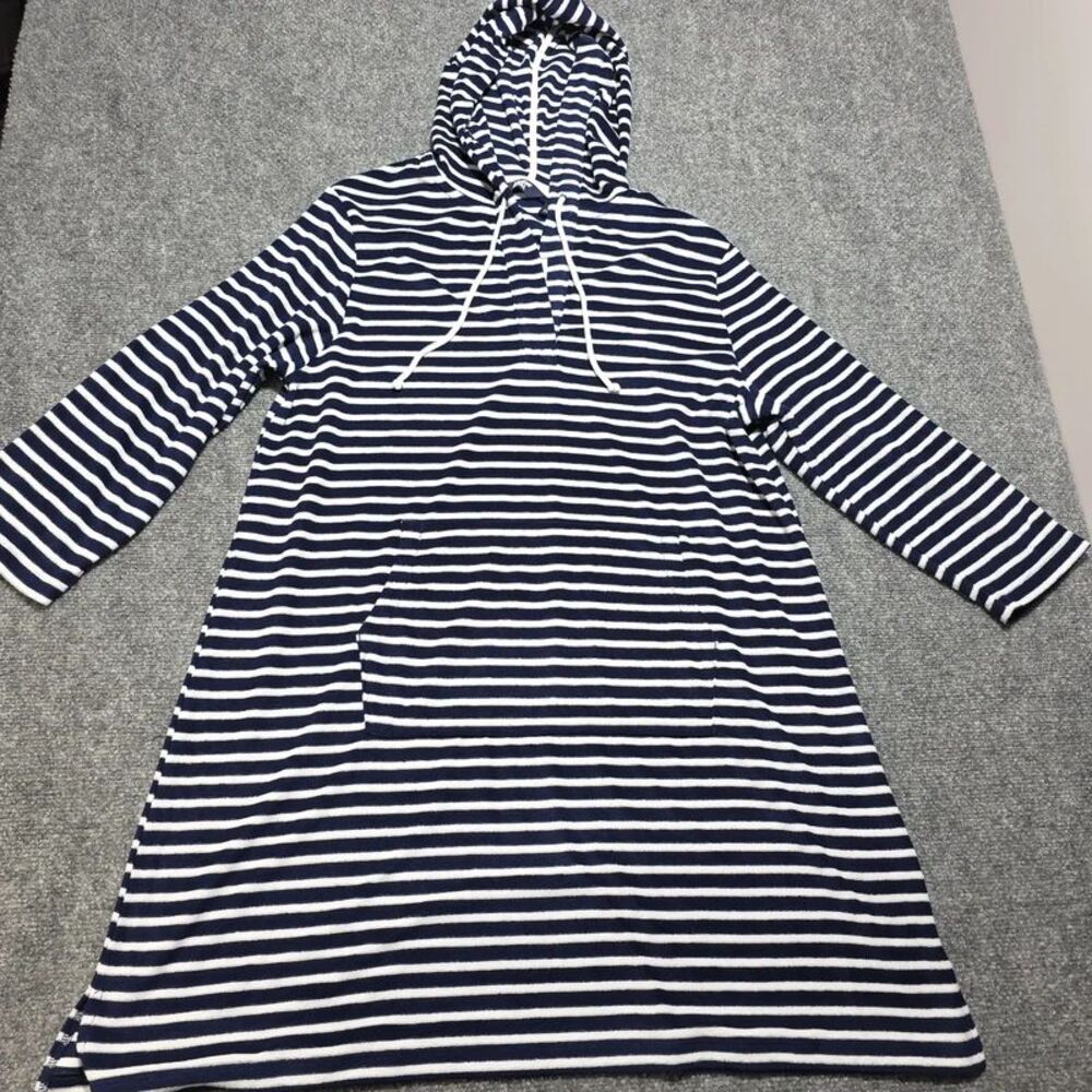Women’s Navy White Striped Hooded Swim Cover Up Large